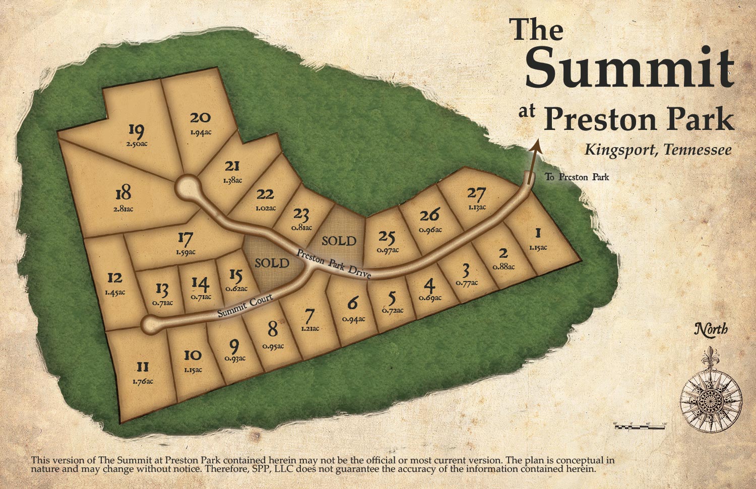 Available plots of land for luxury homes at The Summit at Preston Park in Kingsport, Tennessee